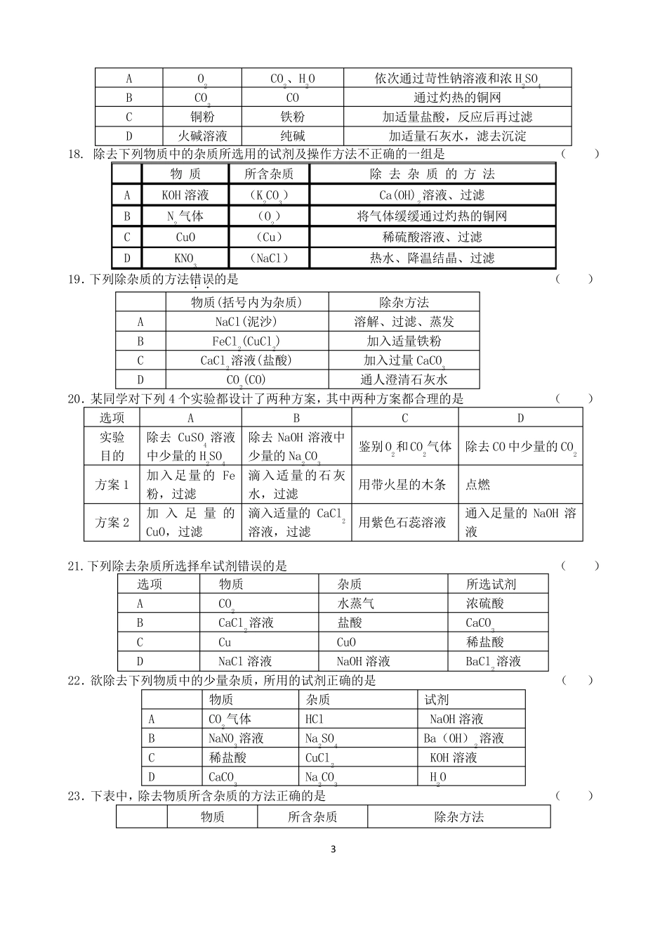 初三化学除杂题练习一_第3页