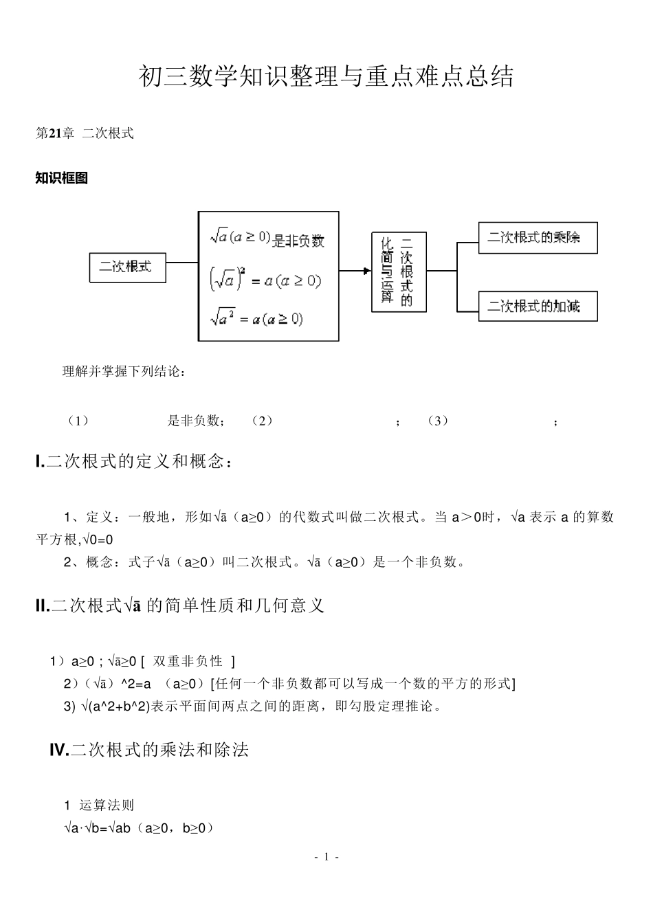 初三数学上下册知识点总结与重点难点总结_第1页