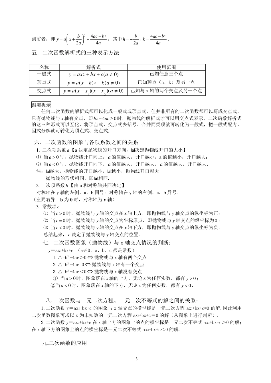 初三数学二次函数知识点总结及经典习题_第3页