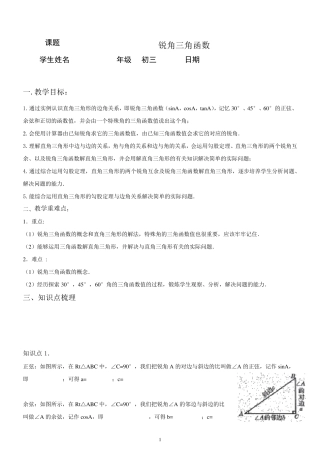 初三数学锐角三角函数教案