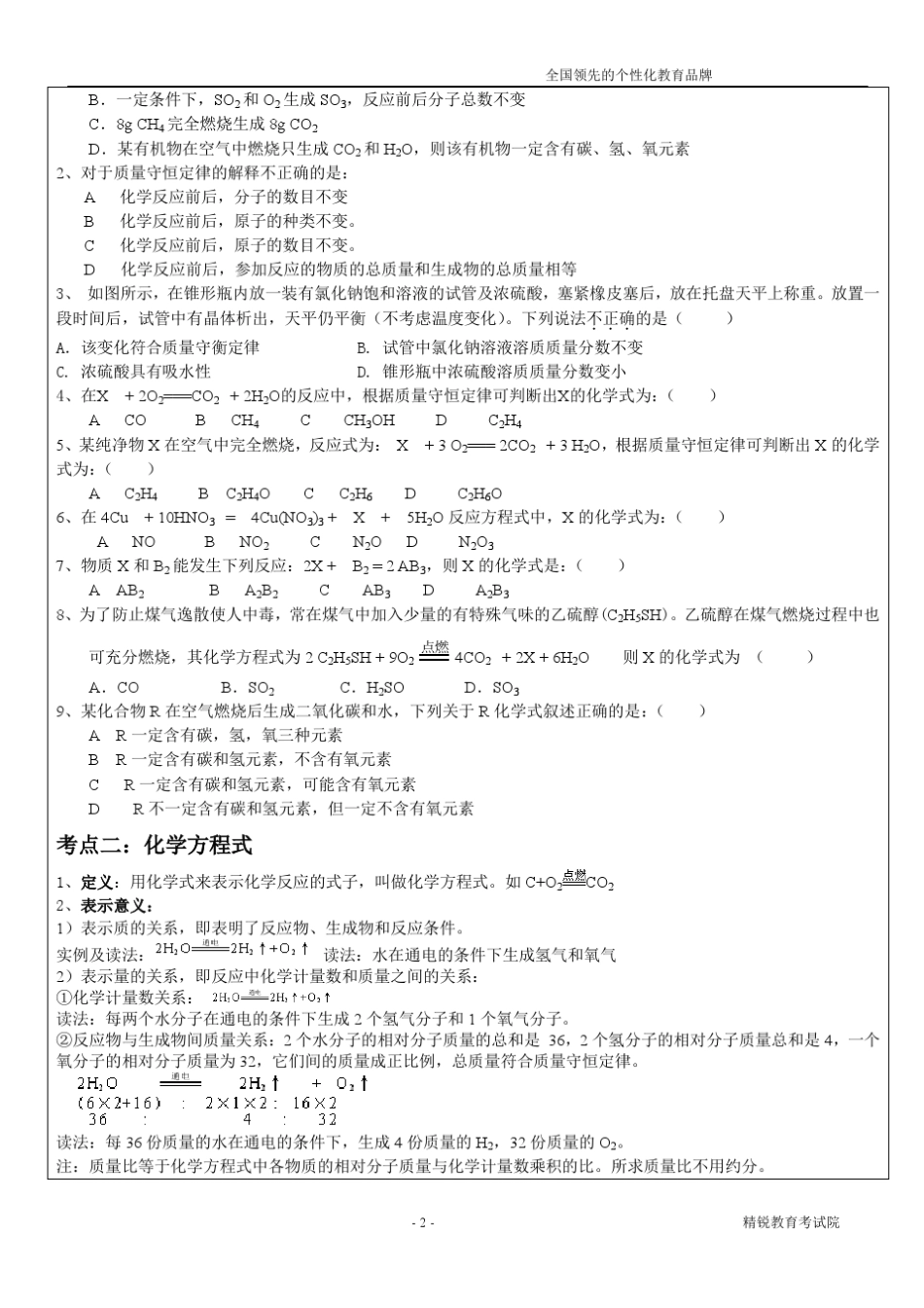 初三期末化学方程式复习讲义_第2页
