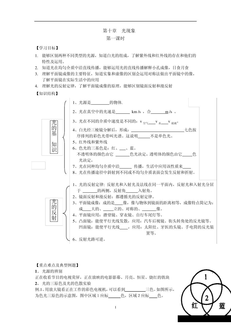 初三物理光学复习学案_第1页