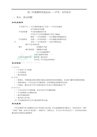 初三物理总复习声学、光学综合
