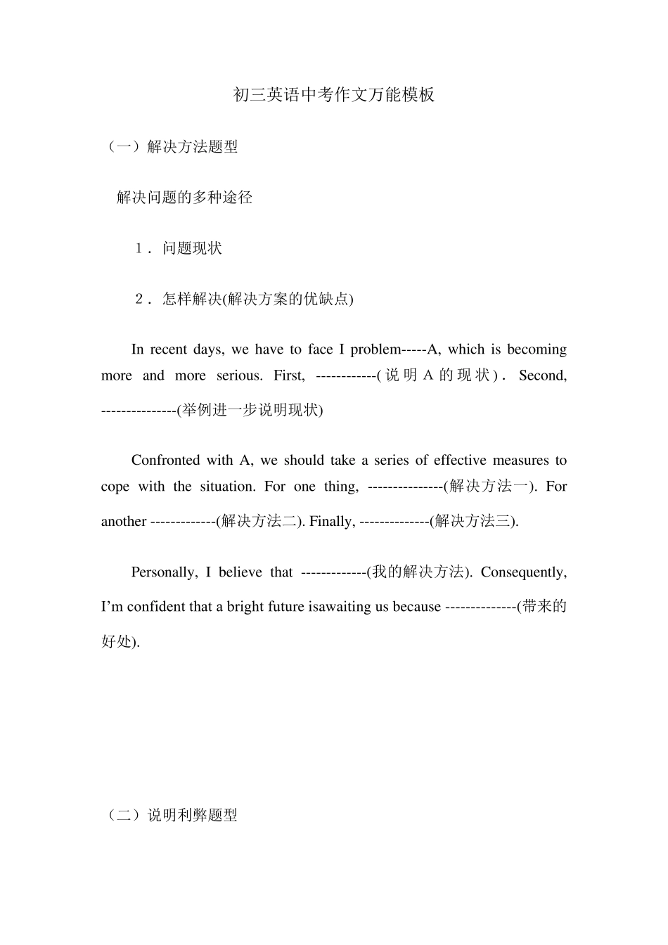 初三英语作文万能模板_第1页