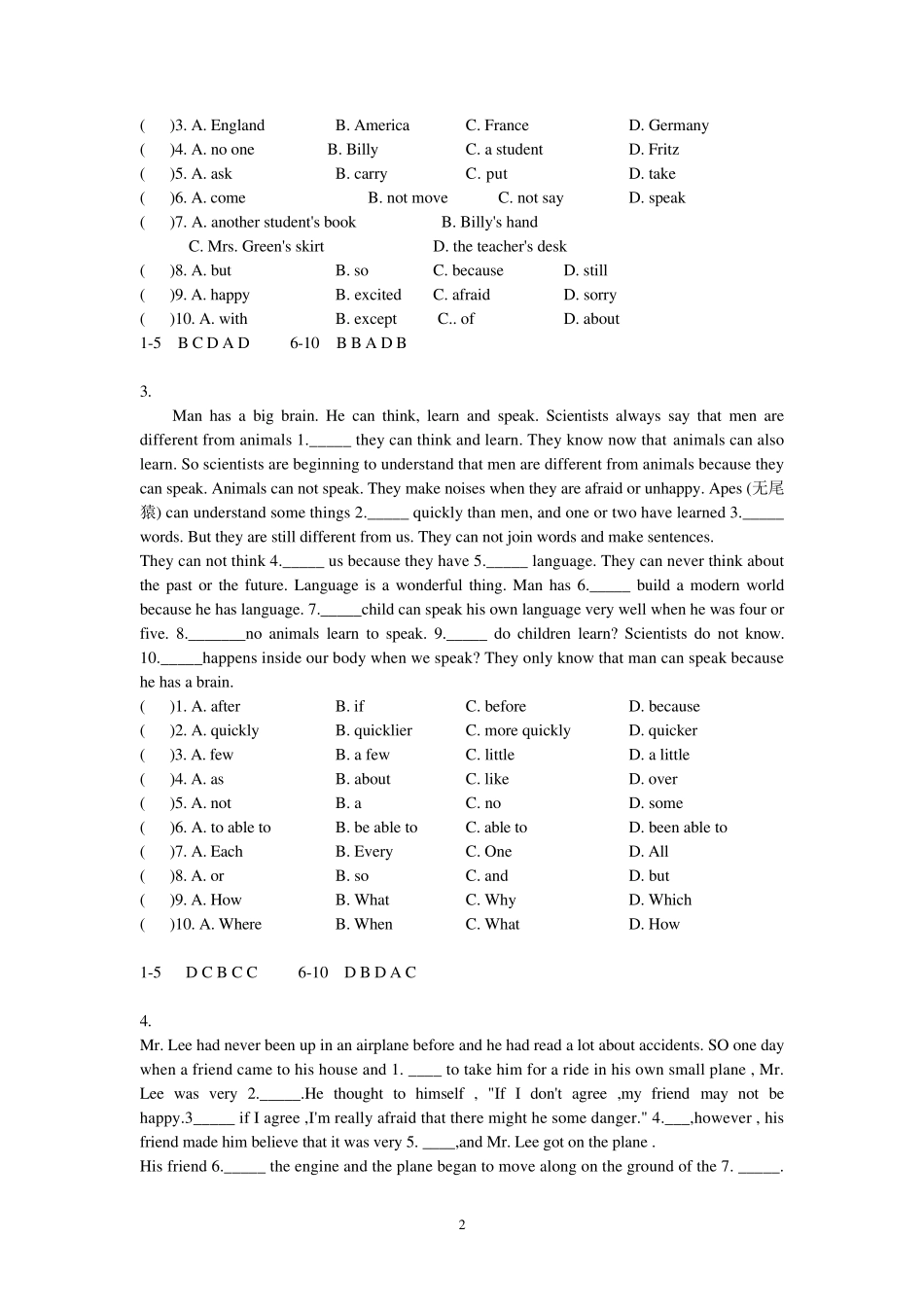 初三英语完形填和阅读理解_第2页