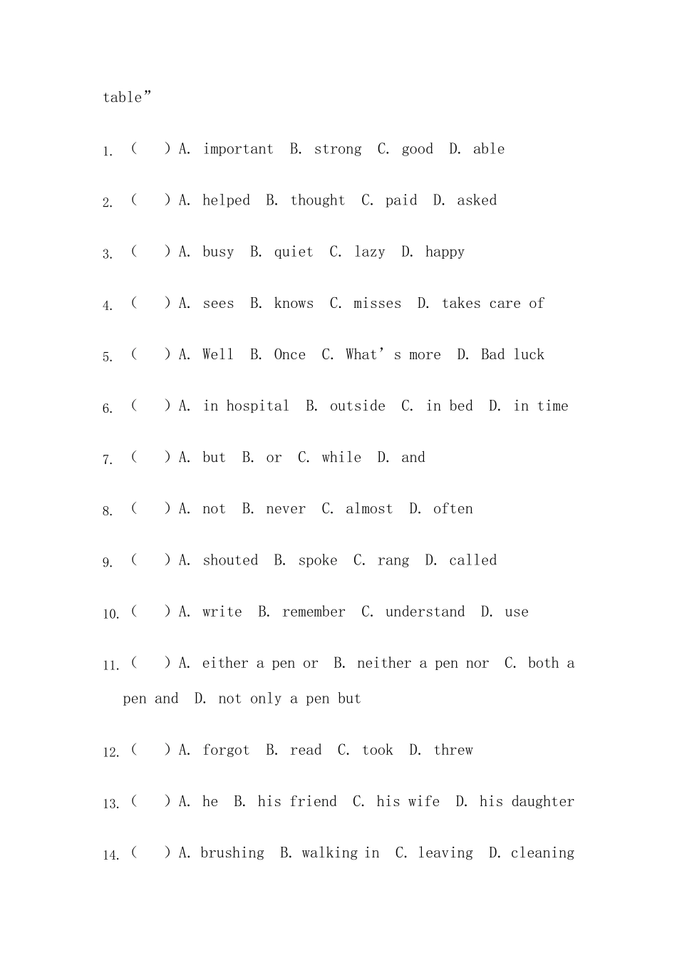 初三英语完形填空附答案_第2页
