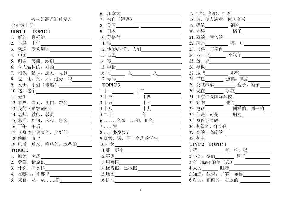 初三英语词汇总复习_第1页