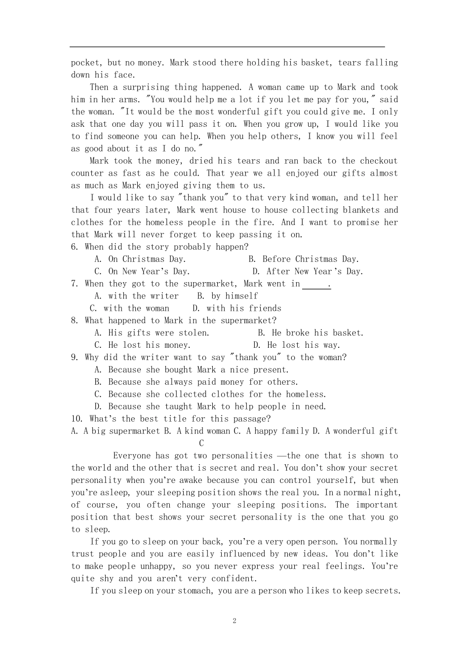 初三英语阅读理解5_第2页