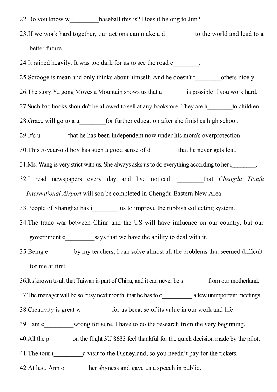 初三英语首字母填空练习题_第2页