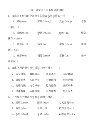 初三语文字音字形复习测试题
