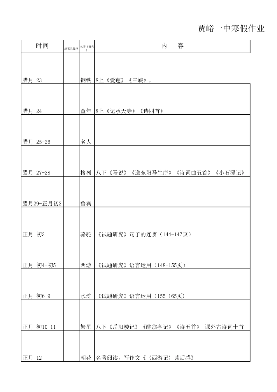 初三语文寒假作业布置_第1页