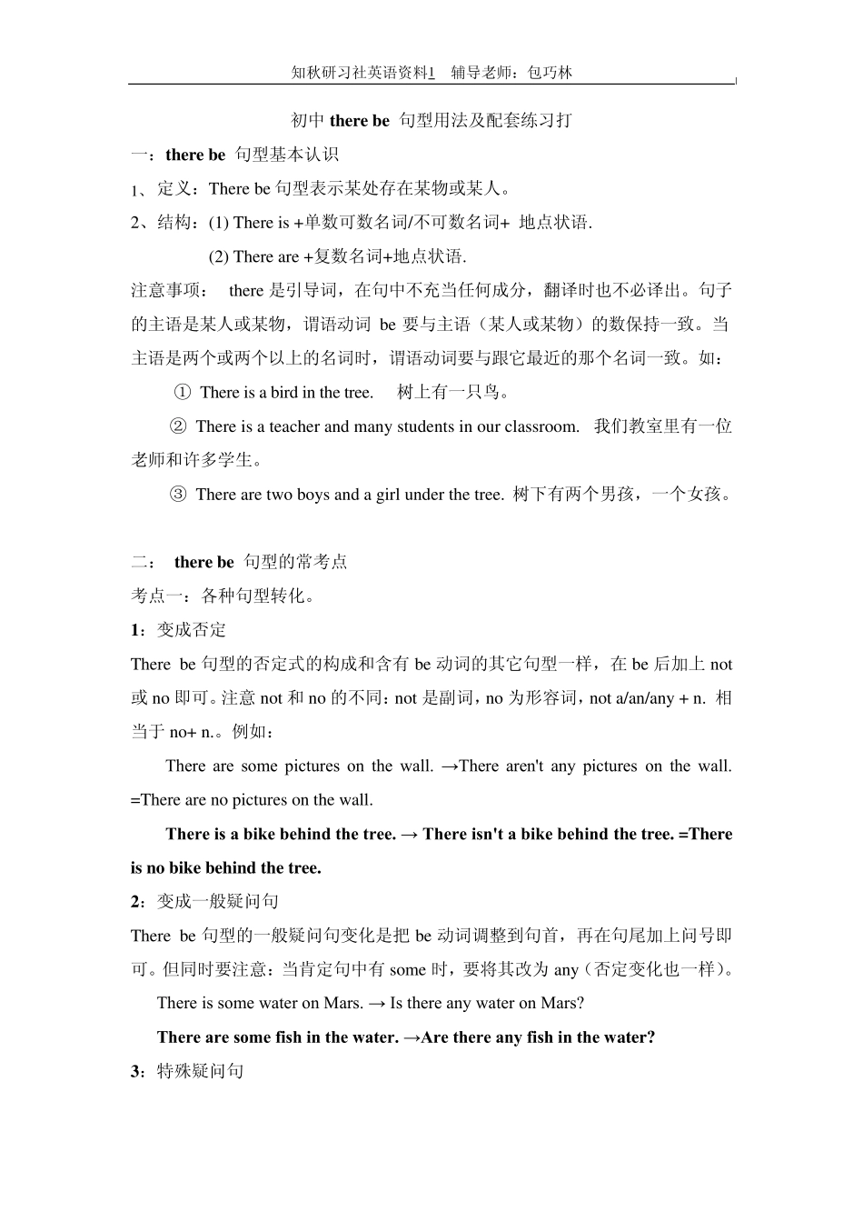 初中there_be_句型用法及配套练习_第1页