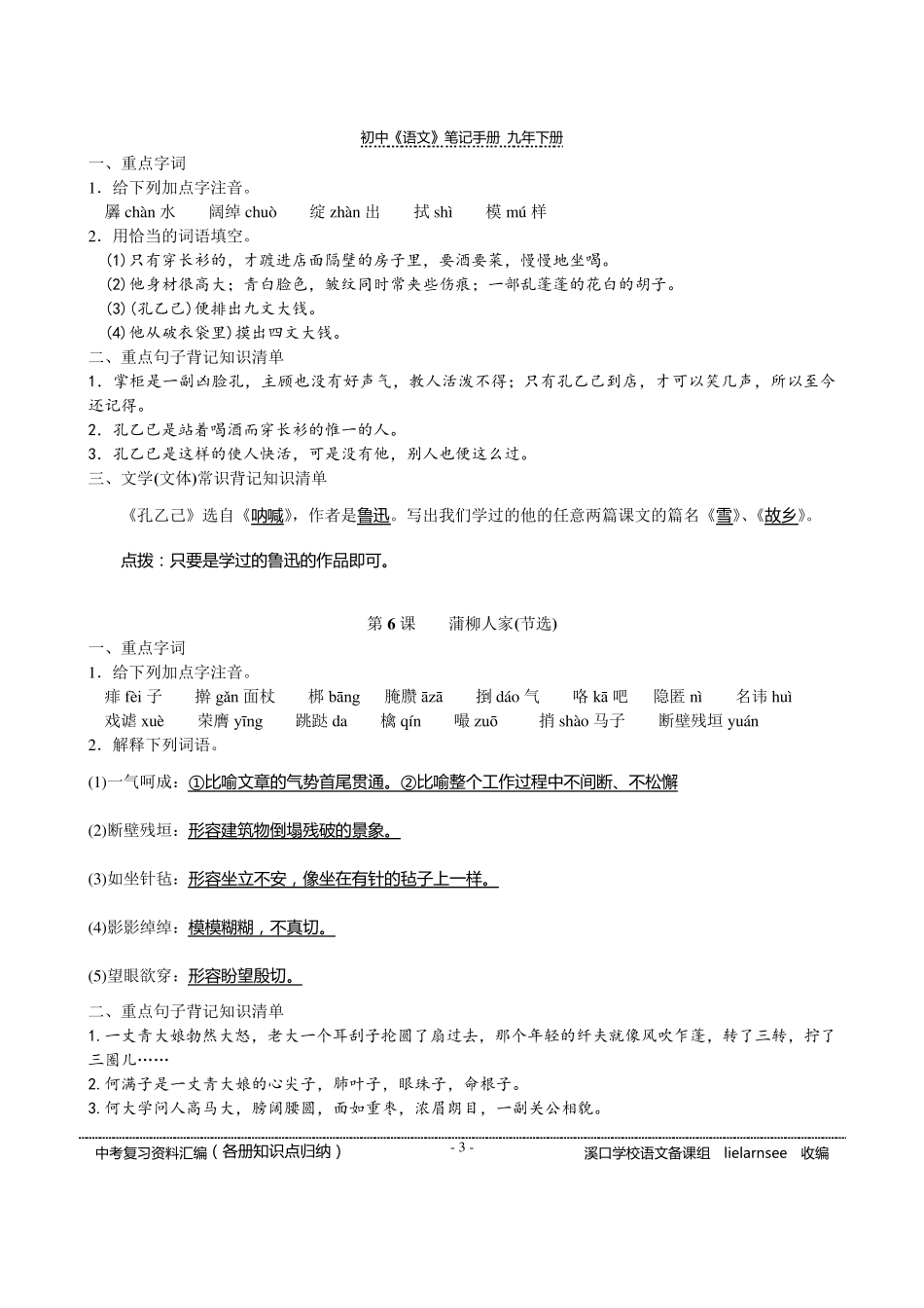 初中《语文》笔记手册(各册知识点归纳)(九下)_第3页