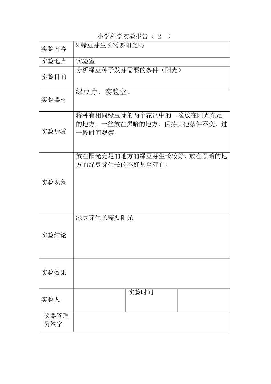 小学五年级科学实验报告_第2页