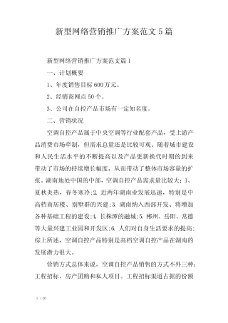 新型网络营销推广方案范文5则