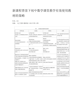 新课程背景下初中数学课堂教学有效使用教材的策略