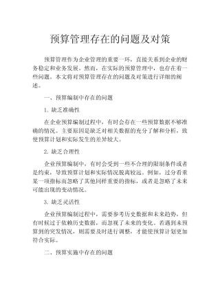 预算管理存在的问题及对策