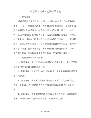 小学综合实践活动的指导计划(七则)
