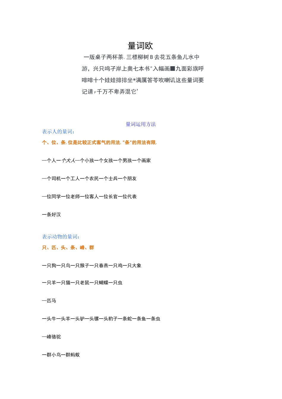 小学一年级语文量词运用方法及练习_第1页