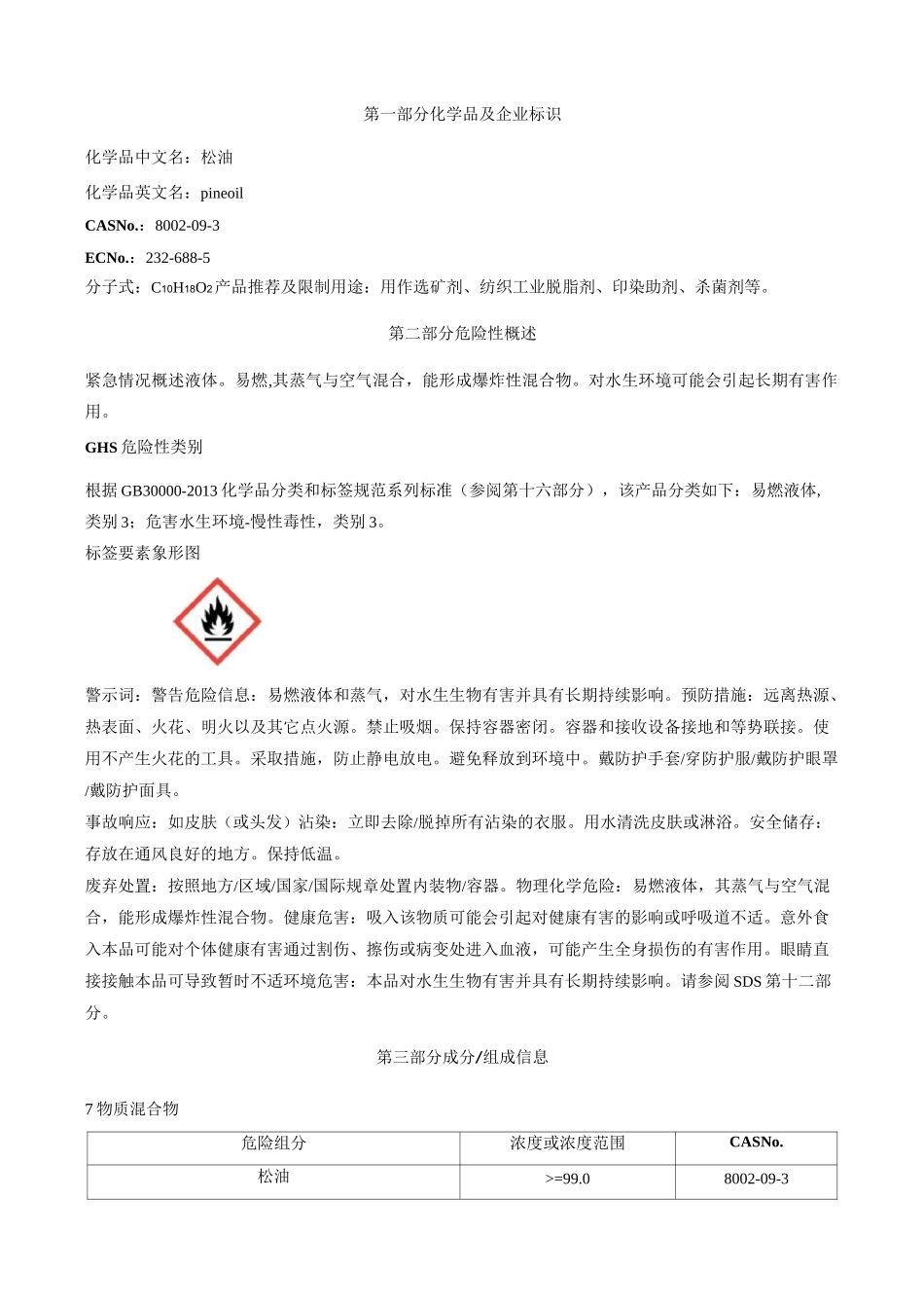松油-安全技术说明书MSDS_第1页