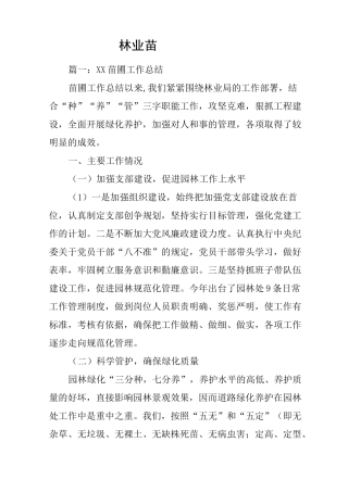 林业苗圃工作总结