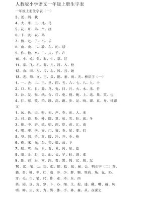 一年级语文生字表