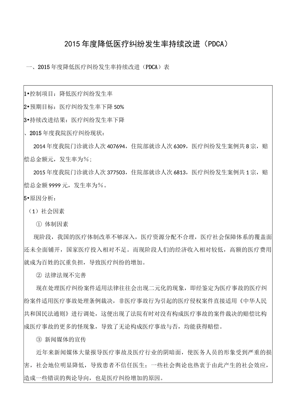 降低医疗纠纷发生率PDCA_第1页