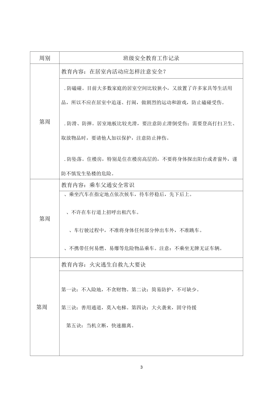 班级安全教育工作记录(DOC)_第3页