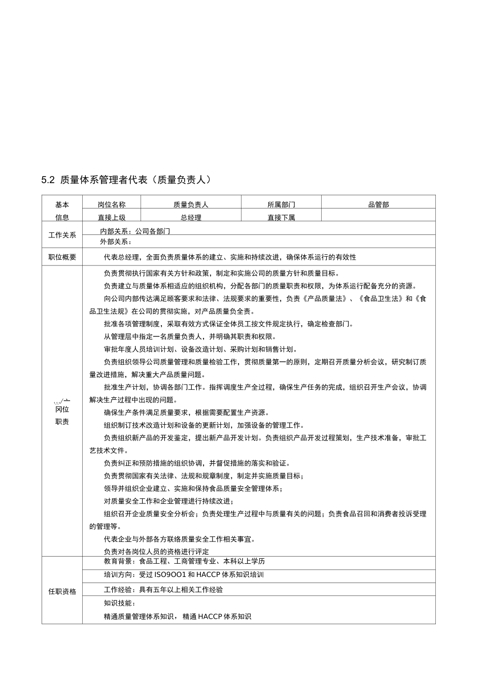 食品企业岗位说明书_第3页