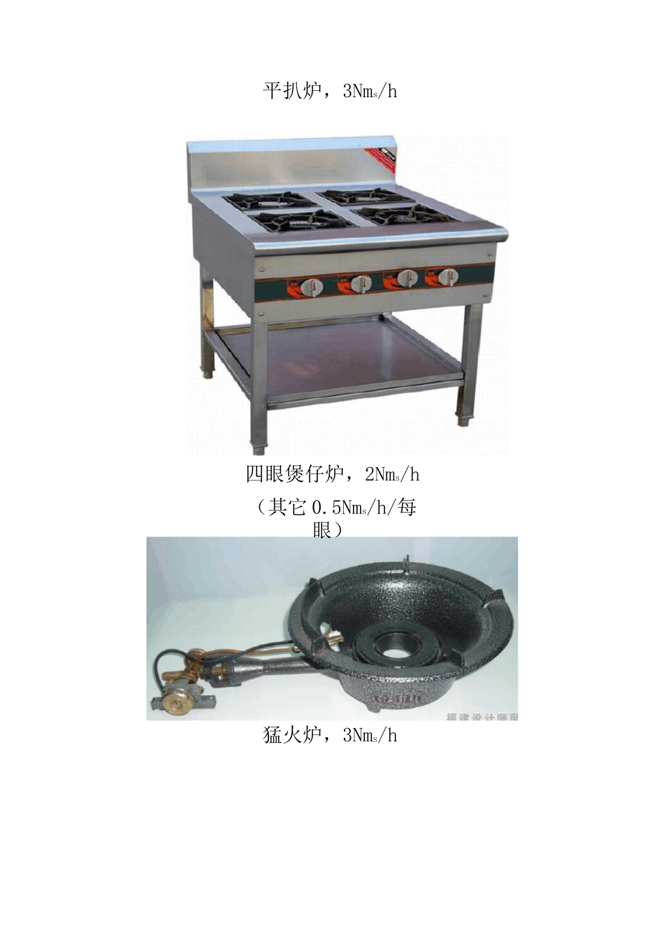 商业餐饮常用灶具天然气用气量对照_第3页