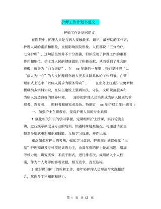 护师工作计划书范文