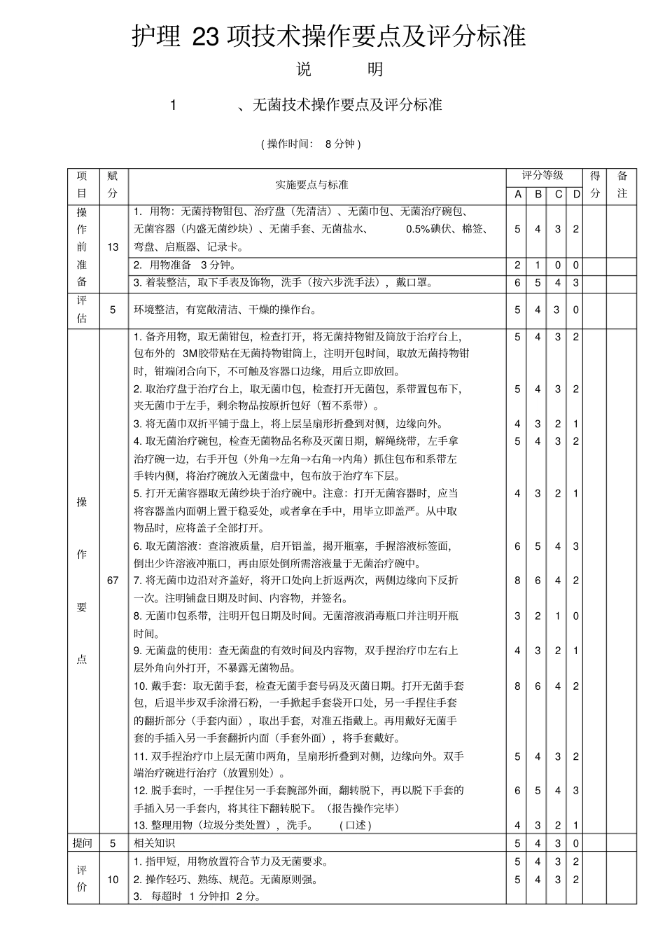 护理23项技术操作及评分标准讲解_第1页