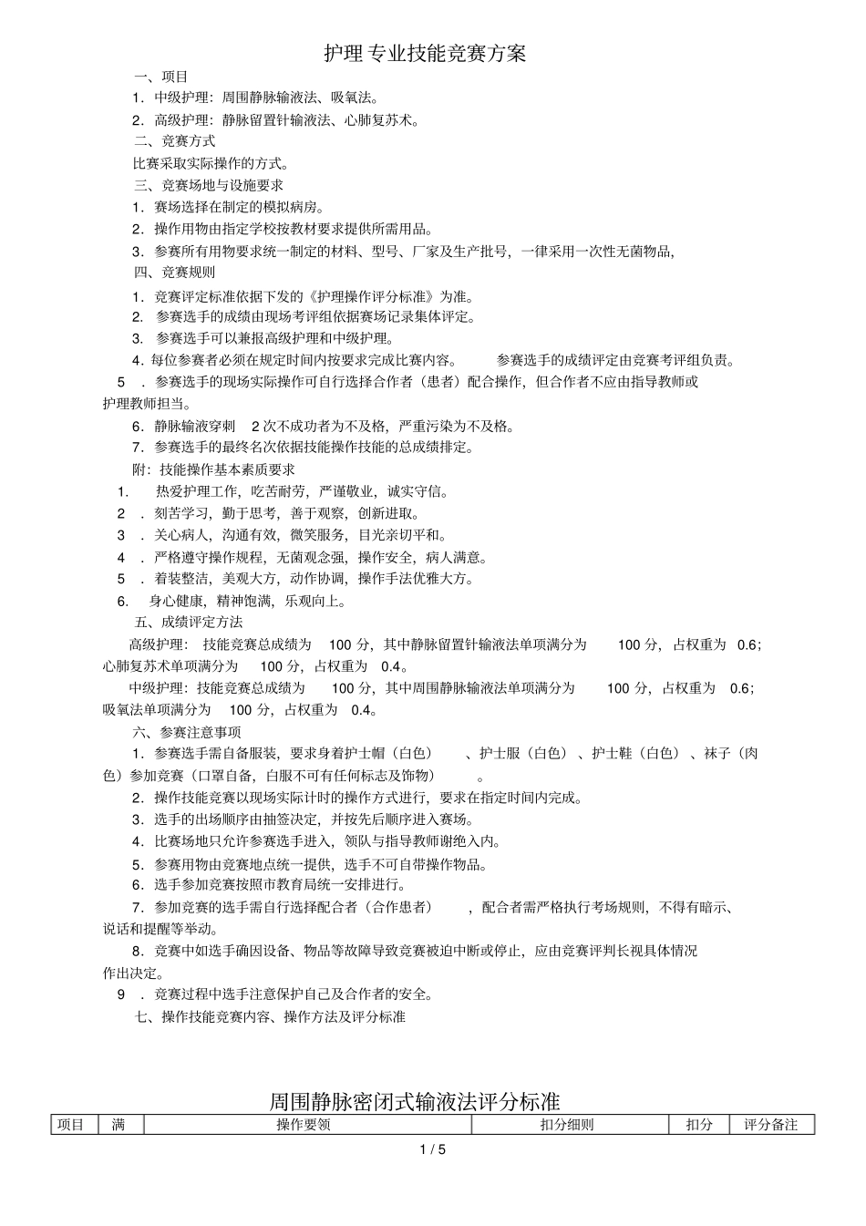 护理专业技能竞赛方案_第1页