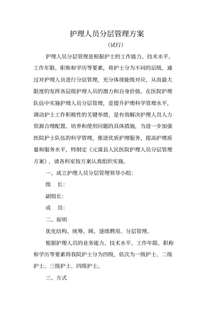 护理人员分层管理方案试行