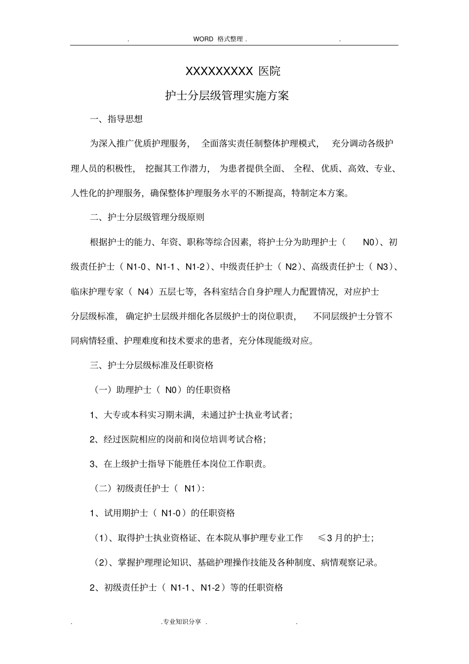 护理人员层级管理实施和培训方案说明_第1页