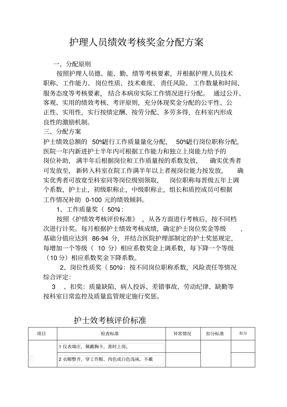 护理人员绩效考核方案37666_第1页
