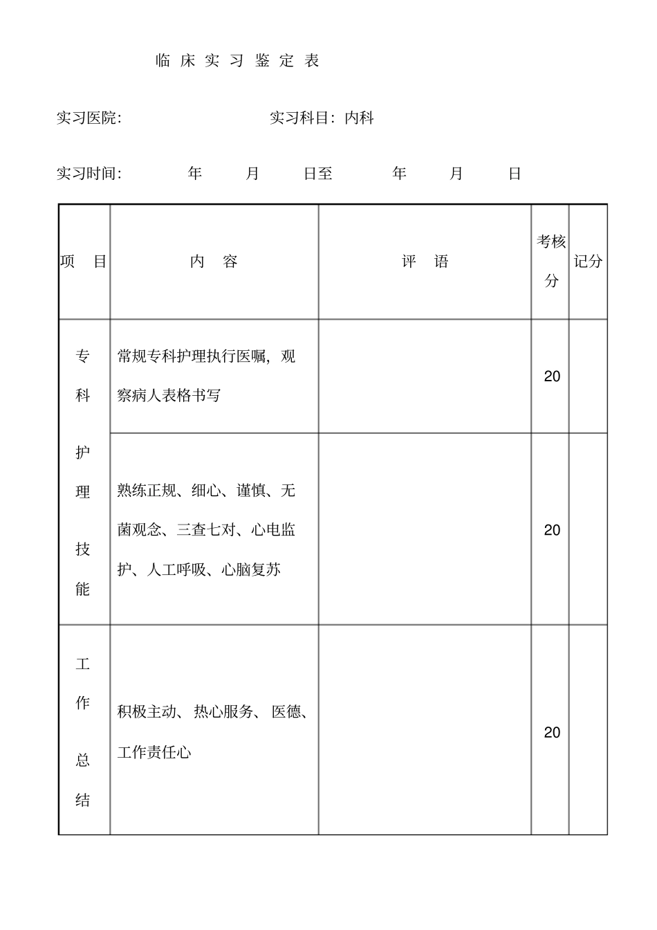 护理实习鉴定表_第3页