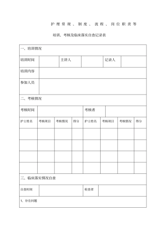 护理常规、制度、流程自查记录表