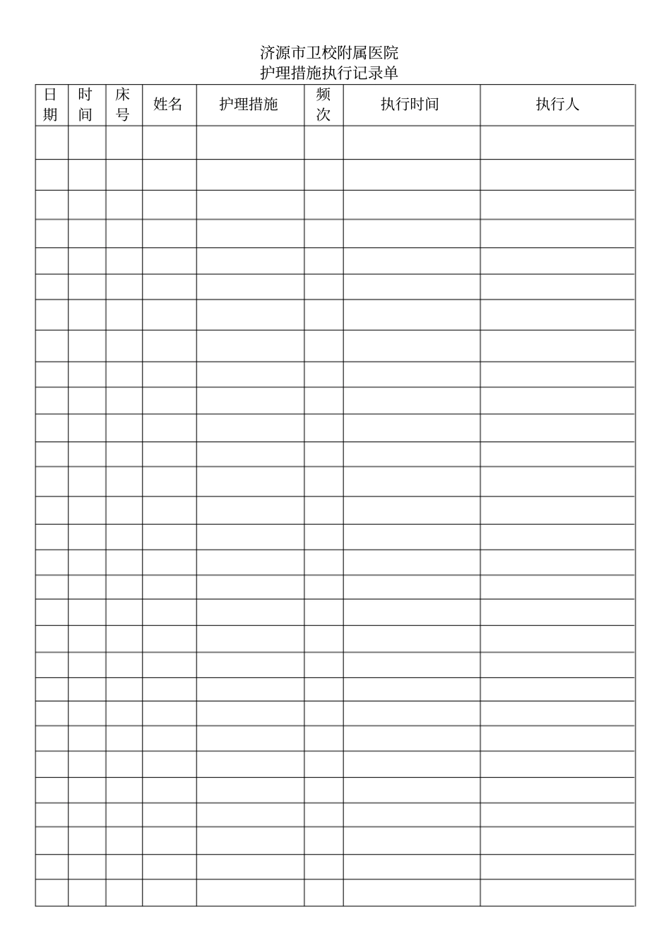 护理措施执行记录单_第1页