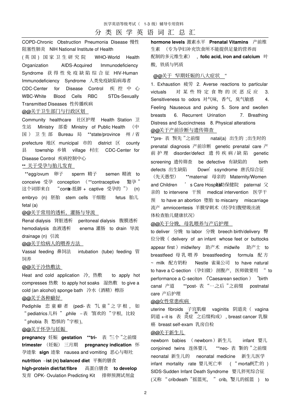 护理英语考级词汇总汇教学_第2页