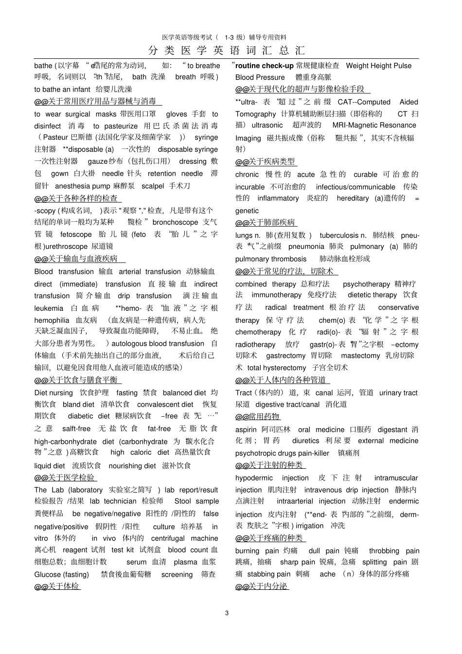 护理英语考级词汇总汇教学_第3页