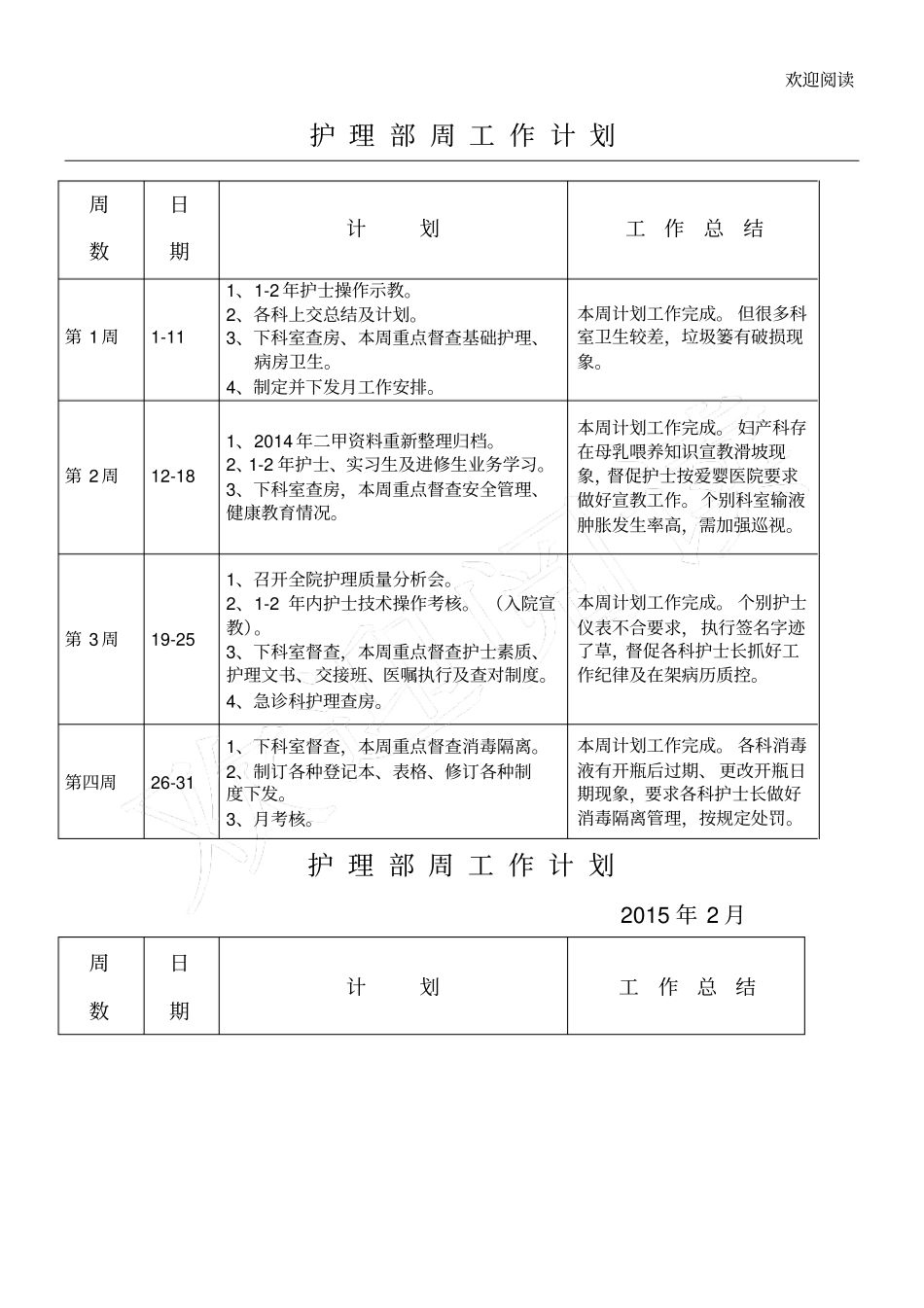 护理部周工作计划汇总_第1页