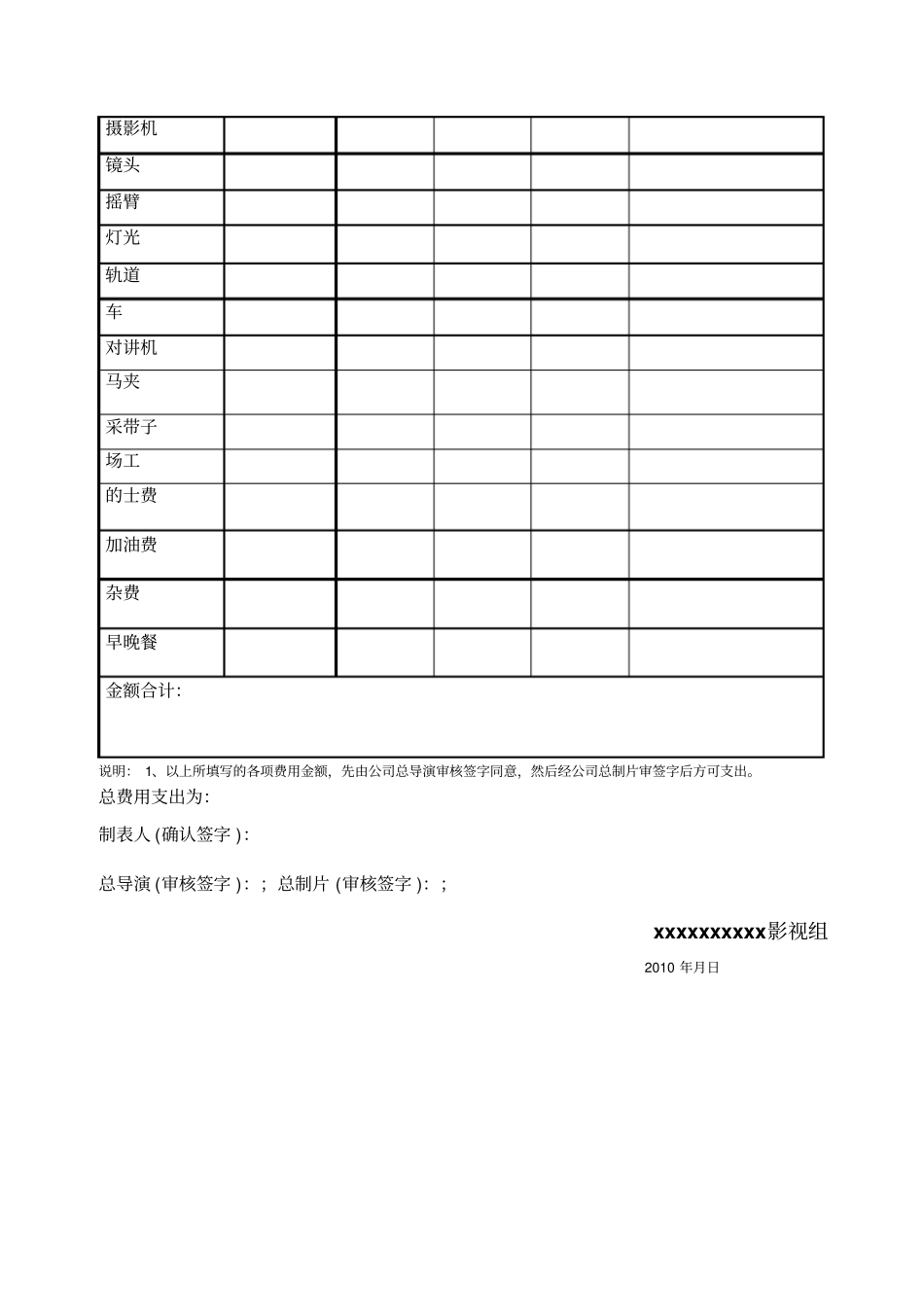 拍摄等影视项目费用预算表_第2页