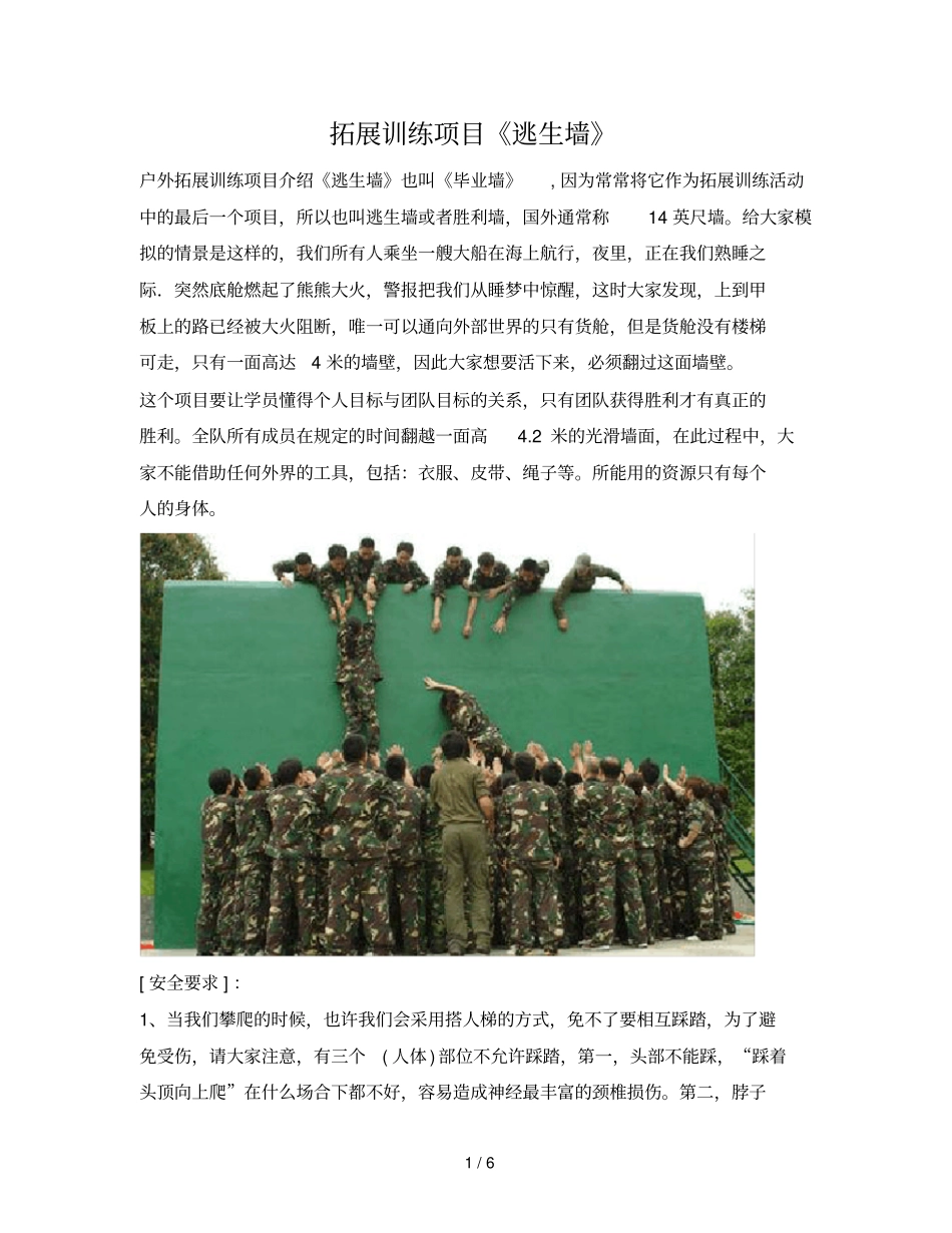 拓展训练项目逃生墙_第1页