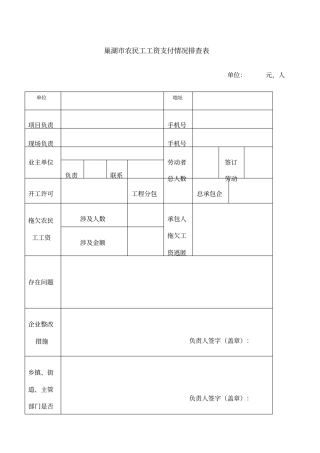 拖欠农民工工资排查表