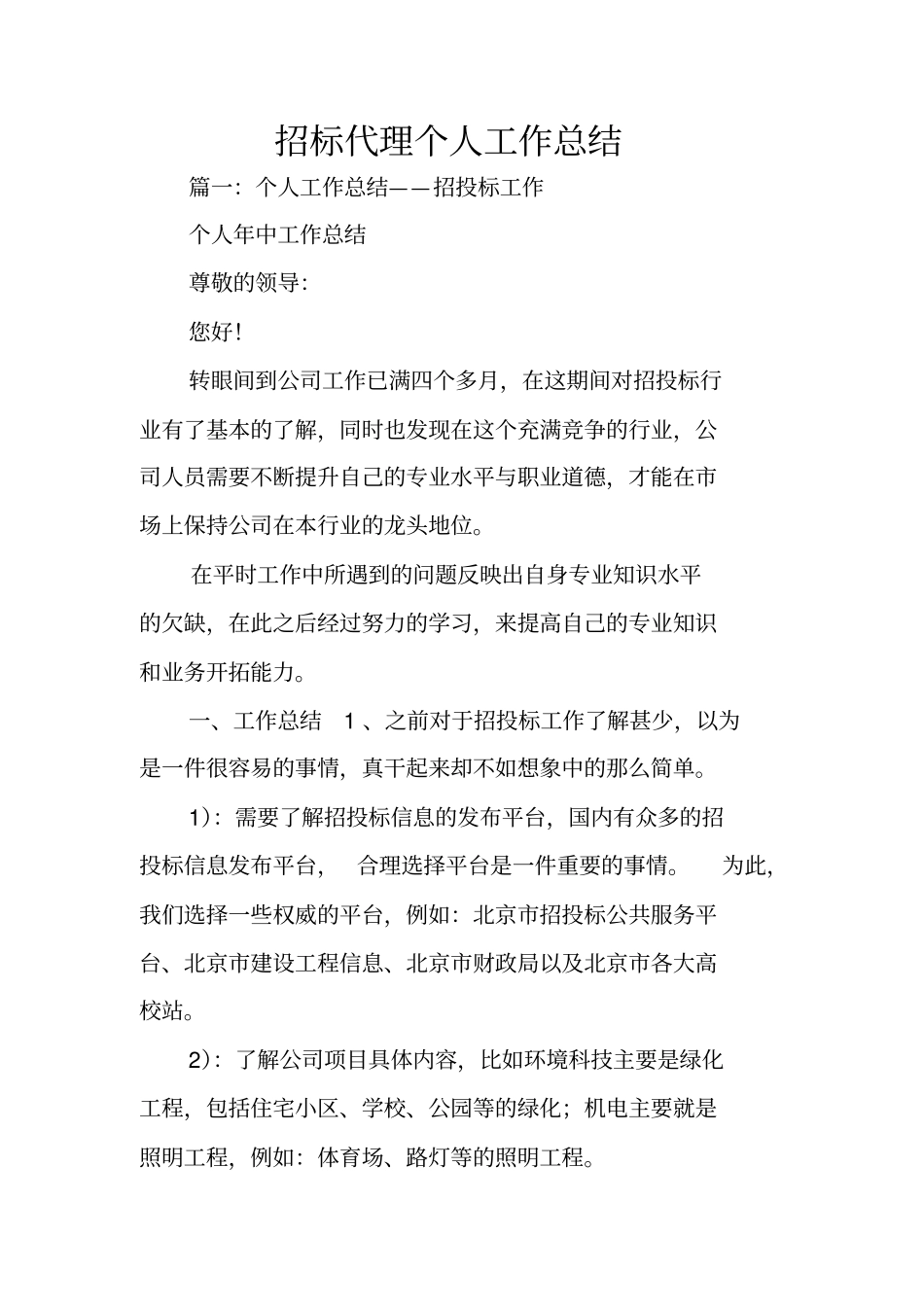招标代理个人工作总结_第1页