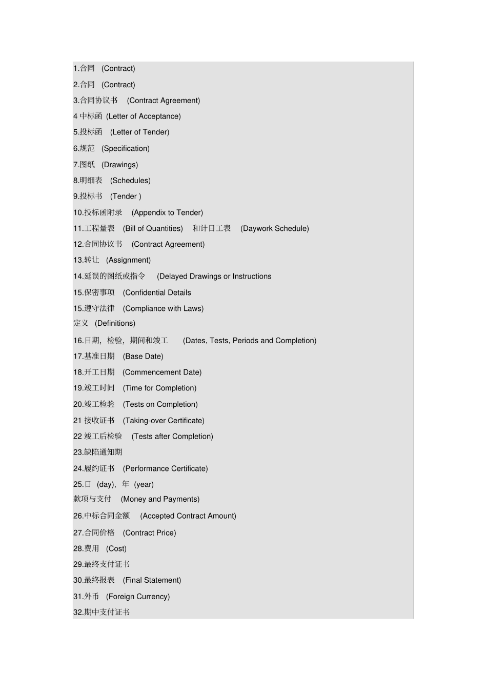 招标合同术语—中英对照_第1页