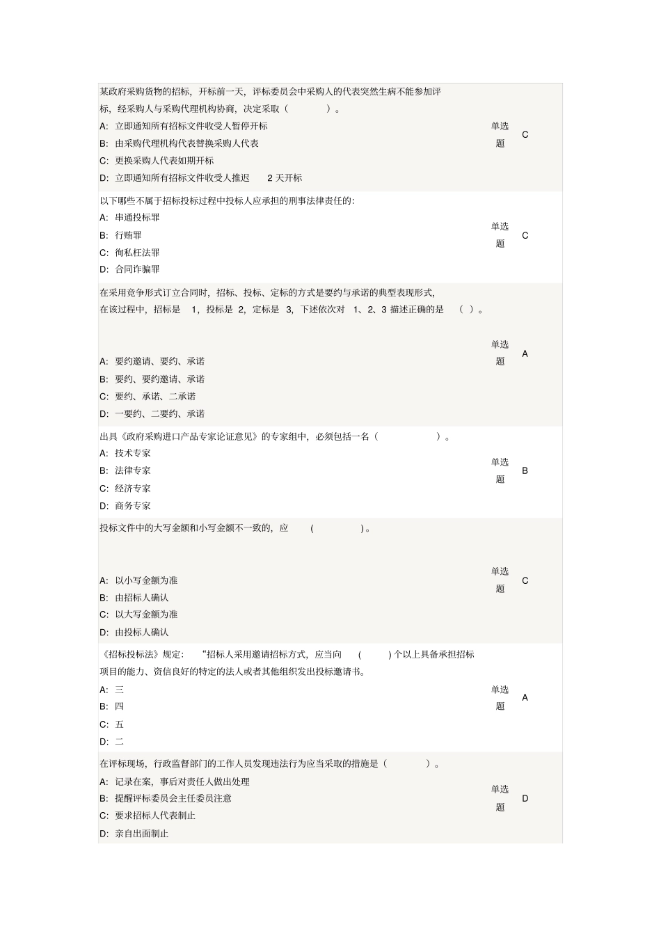 招标采购法律法规与政策测试习题集二_第1页