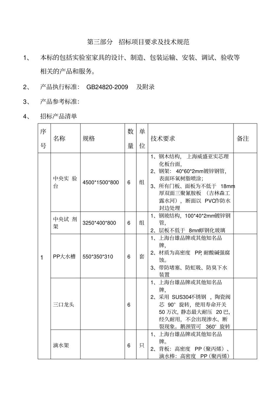 招标项目要求及技术规范_第1页