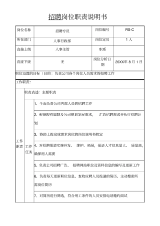 招聘岗位职责说明书